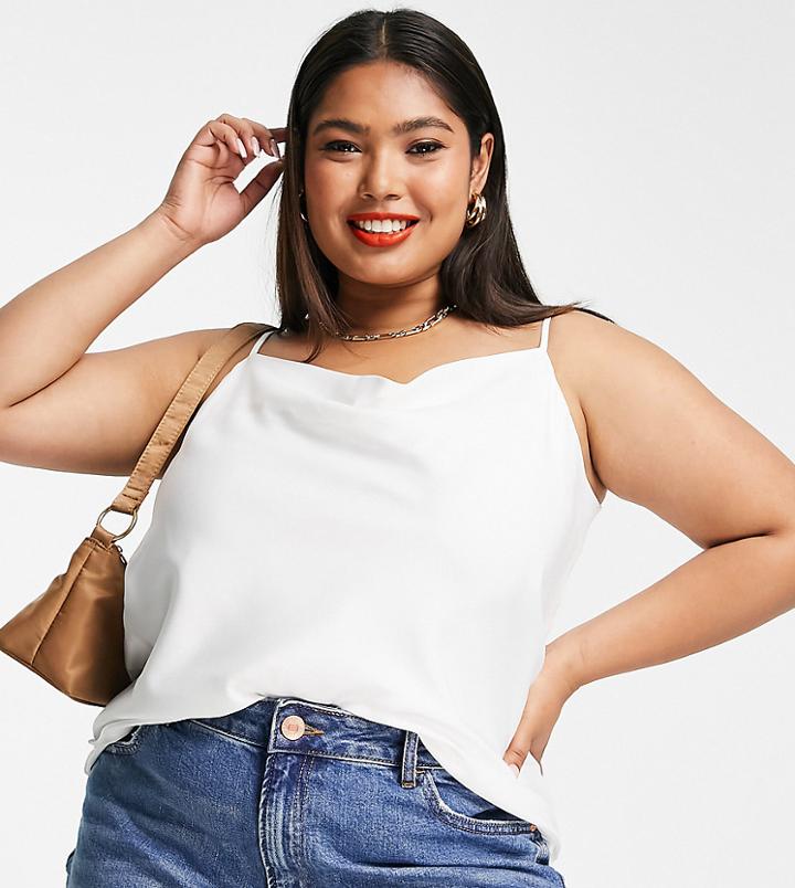 River Island Plus Satin Cowl Neck Cami In White