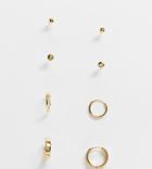 Asos Design Hoop And Stud Earring Pack In 14k Gold Plate