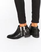 Aldo Flat Zip Detail Leather Boots - Black Leather