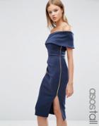 Asos Tall Clean Scuba Midi One Shoulder Wrap Skirt - Navy