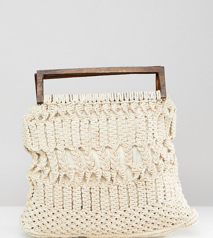 Cleobella Exclusive Macrame Bag With Wooden Handle - Cream