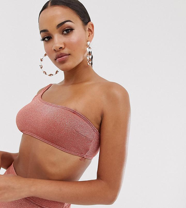 South Beach Exclusive Glitter One Shoulder Bikini Top In Rust - Orange