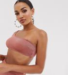 South Beach Exclusive Glitter One Shoulder Bikini Top In Rust - Orange