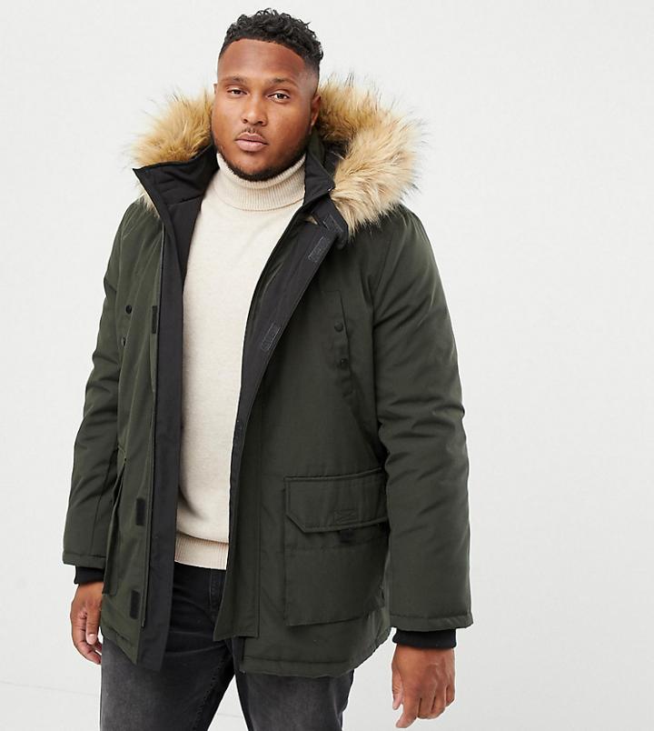 New Look Plus Parka Jacket In Khaki - Green