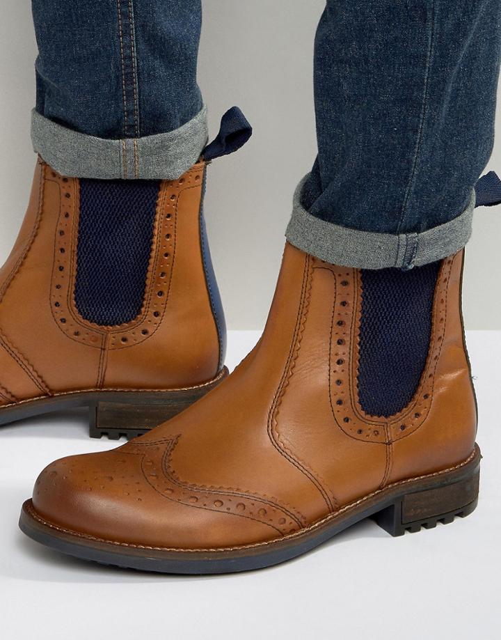 Front Chelsea Brogue Boots - Tan