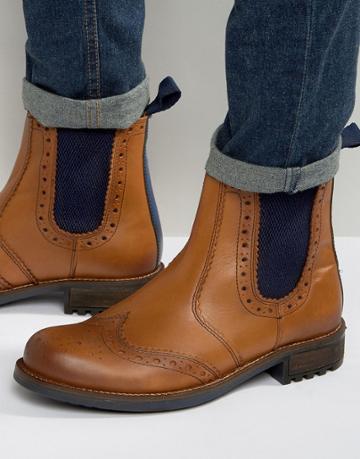 Front Chelsea Brogue Boots - Tan