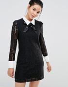 Sister Jane Lace Dress With Collar And Sparkle Bow - Black