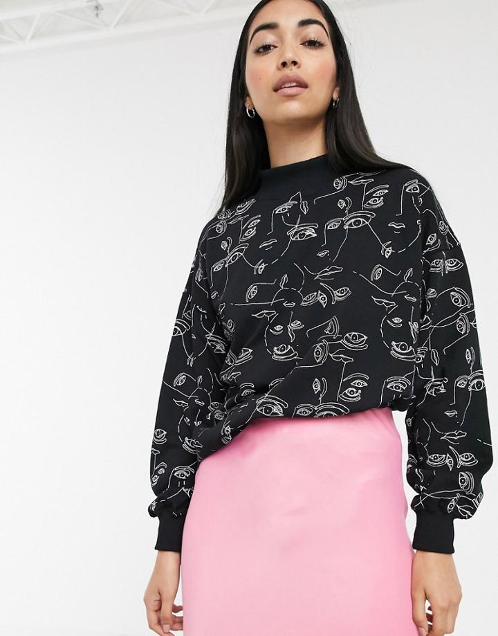 Gestuz Fallon Abstract Face Print High Neck Sweatshirt
