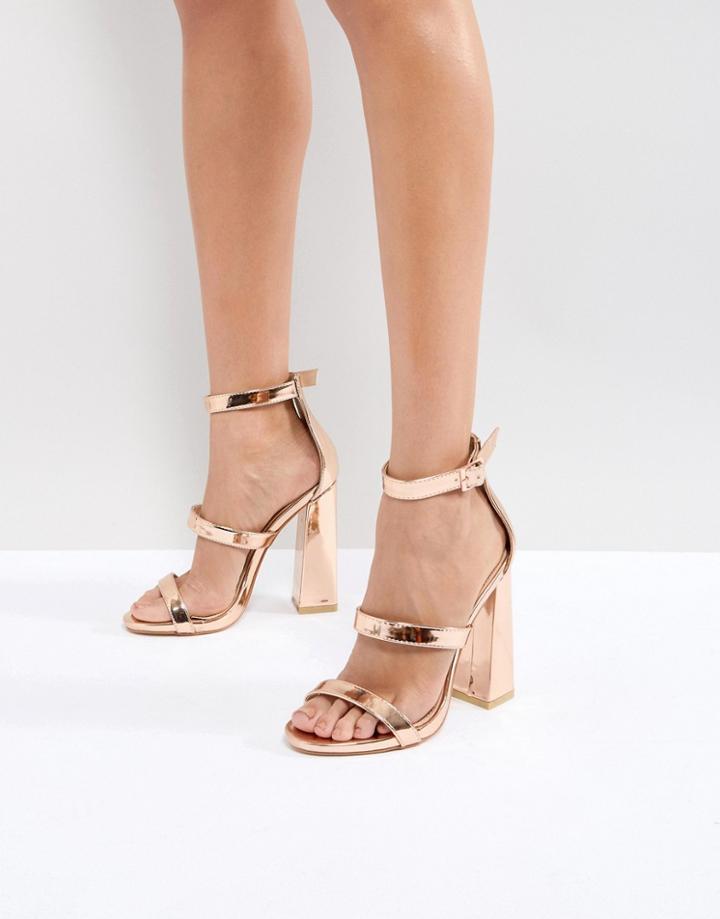 Public Desire Rose Gold Oyster Triple Strap Sandals - Gold
