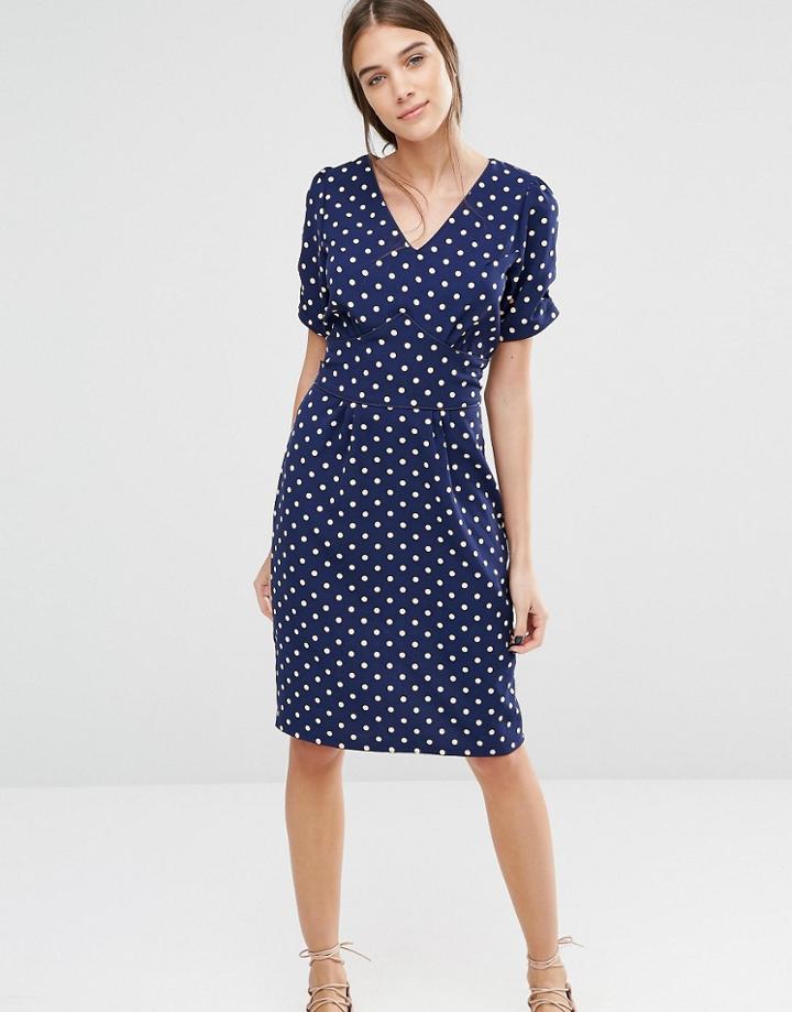 Trollied Dolly Dip And Dazzle Polka Dot Dress - Navy