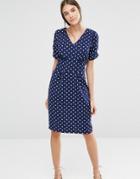 Trollied Dolly Dip And Dazzle Polka Dot Dress - Navy