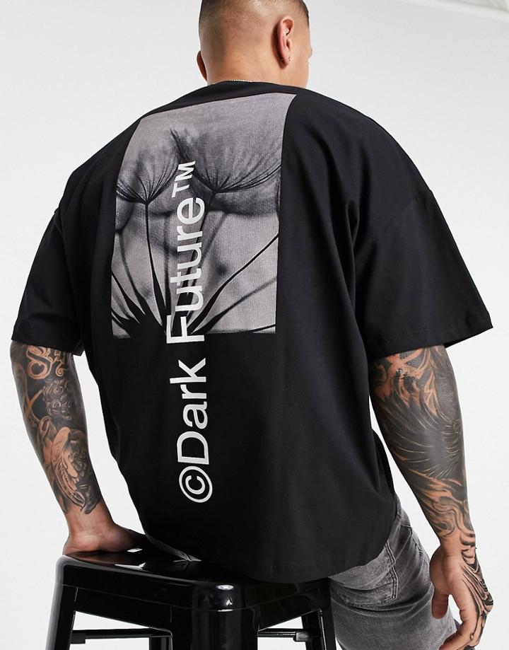 Asos Dark Future Oversized T-shirt With Multi Logo And Graphic Prints In Black