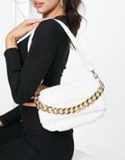 Asos Design Puffed Quilted Shoulder Bag In White With Chunky Chain