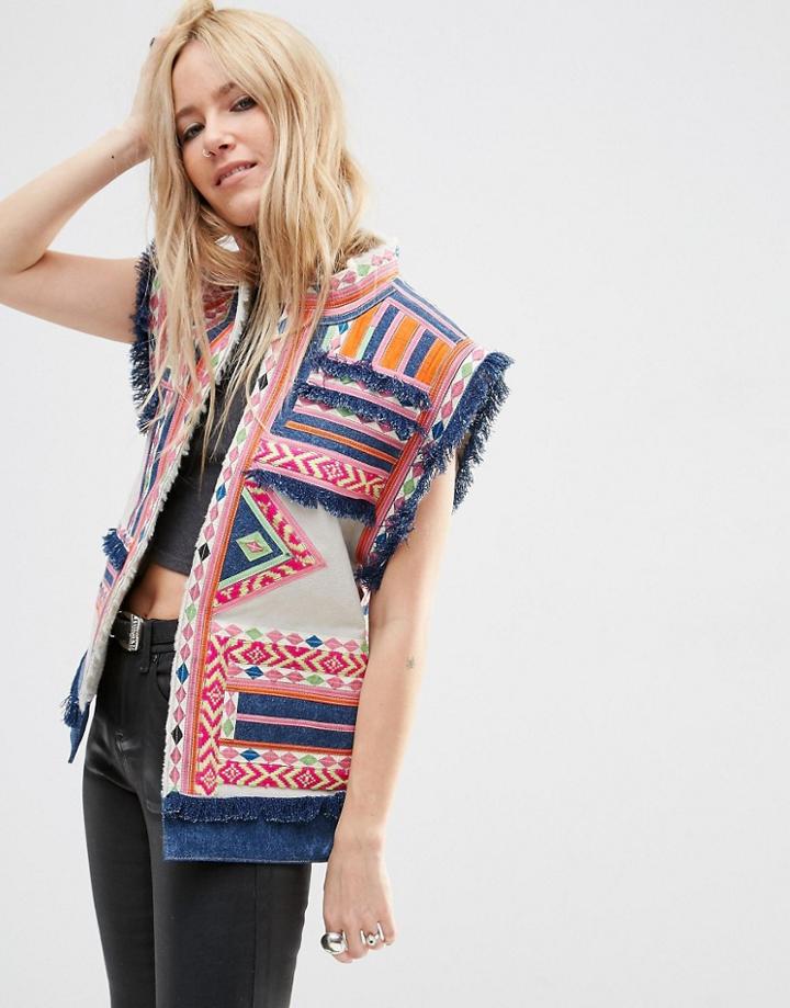 Asos Premium Embroidered Festival Vest - Multi