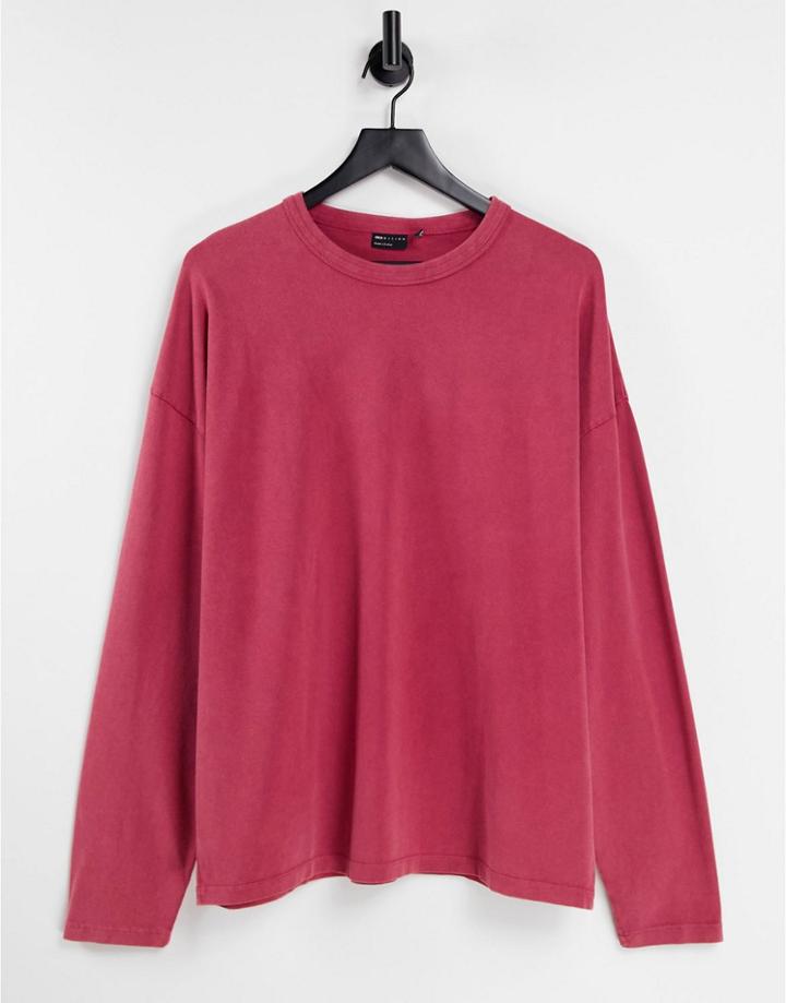 Asos Design Oversized Long Sleeve T-shirt In Red Acid Wash