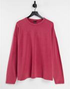 Asos Design Oversized Long Sleeve T-shirt In Red Acid Wash
