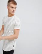 D-struct Striped Curved Hem Long Line Slub Jersey T-shirt - White