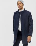 Selected Homme Technical Bonded Trench Coat With Storm Features - Navy