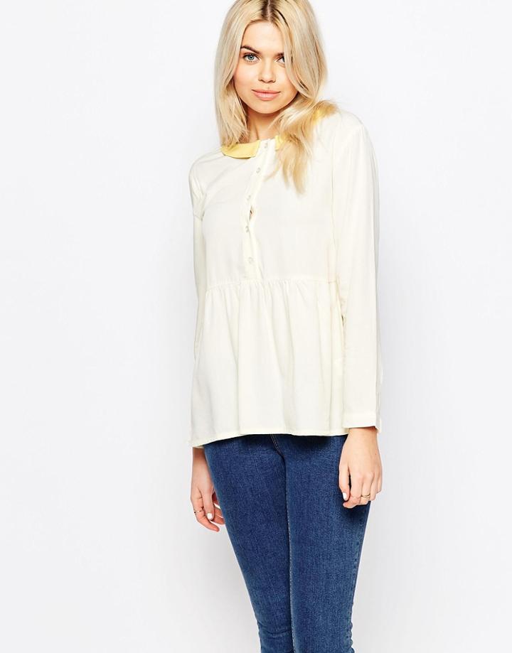 The Whitepepper Contrast Collar Keyhole Smock Top - White