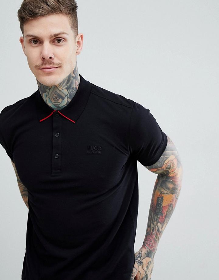 Hugo Dyler Tipped Logo Polo Shirt In Black - Black