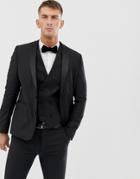 Asos Design Slim Tuxedo Suit Jacket In Black 100% Wool
