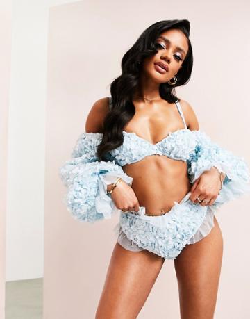Asos Luxe 3d Floral Bikini Bottoms In Blue