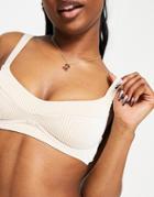 Zulu & Zephyr Ribbed Underwire Crop Bikini Top In Cream-white