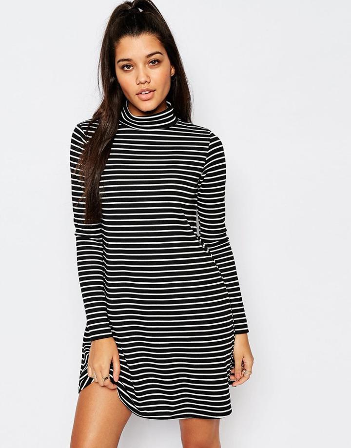 Missguided Long Sleeve Roll Neck Stripe Swing Dress