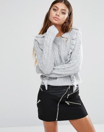 Fashion Union Ruffle Sweater - Gray