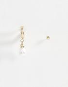 Asos Design Earring And Stud With Faux Pearls In Gold Tone - Gold