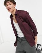 New Look Long Sleeve Muscle Fit Poplin Shirt In Burgundy-red