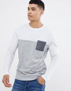 Asos Design Long Sleeve T-shirt With Contrast Yoke And Chambray Pocket In Grey - Gray