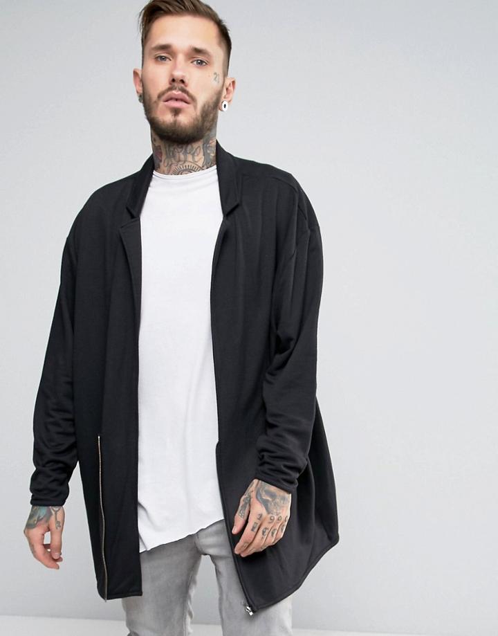 Asos Oversized Drapey Jersey Overcoat With Zip - Black