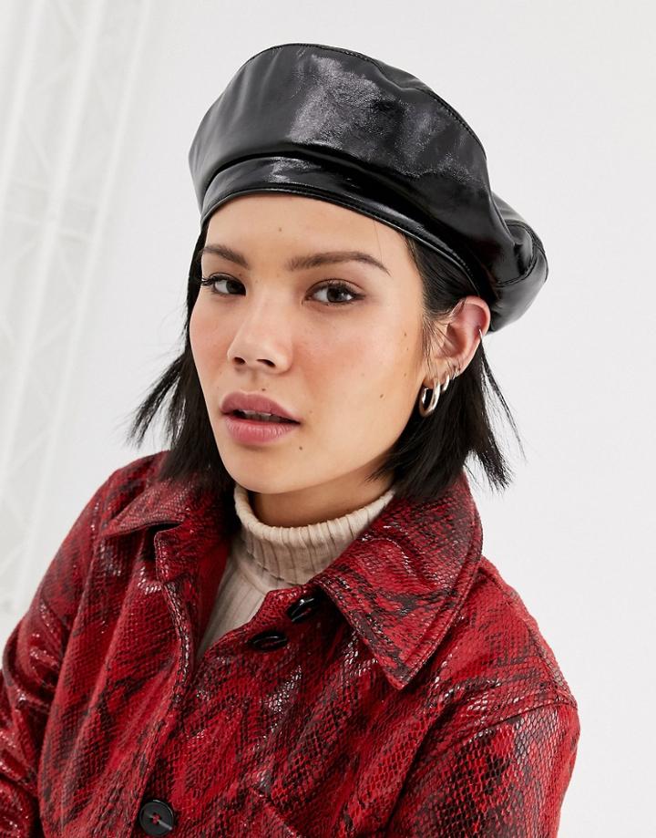 Asos Design Vinyl Beret-black