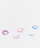 Asos Design Pack Of 5 Plastic Rings With Crystals In Twist Design-multi
