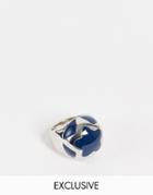 Reclaimed Vintage Inspired Unisex Chunky Bubble Ring With Flower Center In Blue And Silver-multi