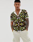 Asos Design Knitted Revere Polo In Neon Leopard Design - Multi