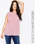 Asos Curve Tank Top In Mixed Fabric - Pink