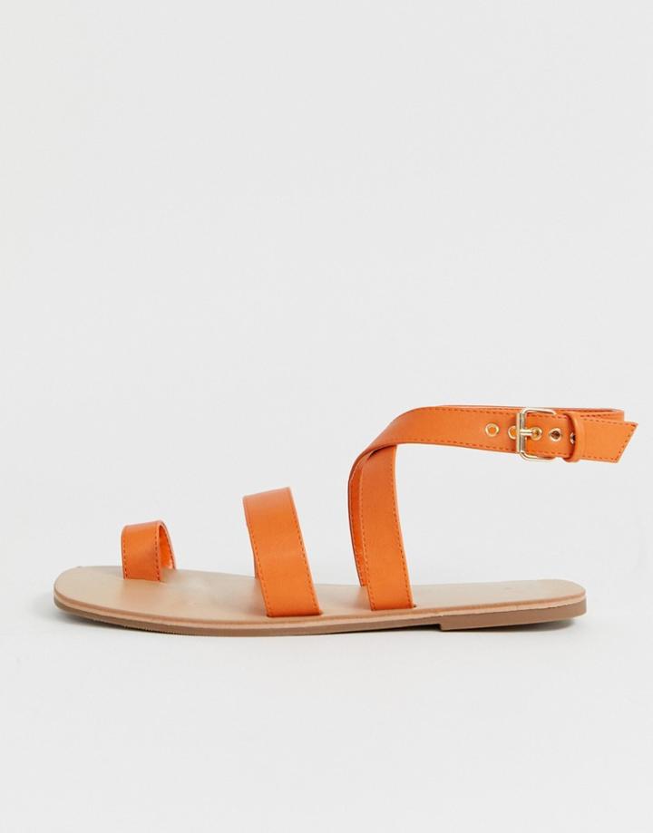 London Rebel Toe Loop Flat Sandals - Yellow