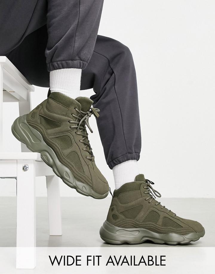 Asos Design Sneakers Boot In Khaki Green With Chunky Sole