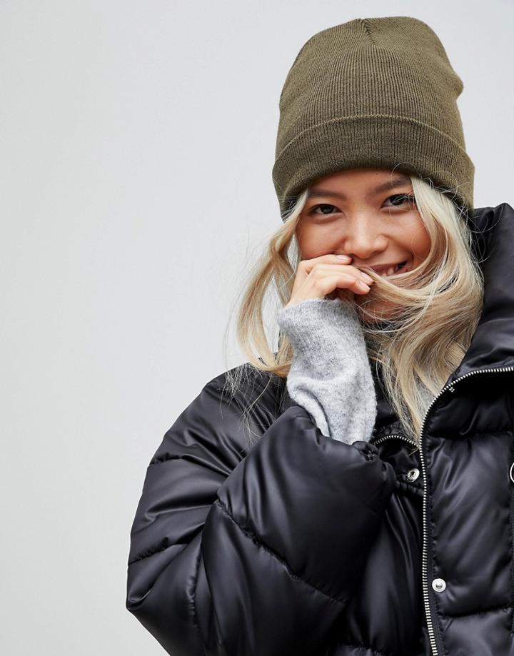 Brave Soul Knitted Beanie Hat In Khaki - Green