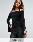 Asos Tall Top With Off Shoulder Caging And Split Sleeves - Black