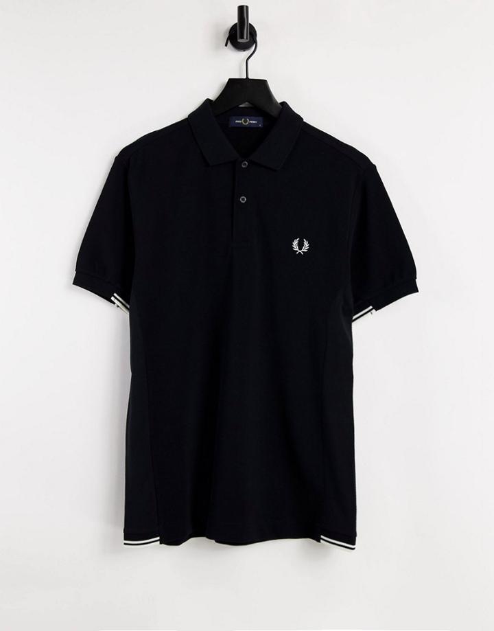 Fred Perry Twin Tipped Long Sleeve Polo In Black