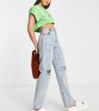 Noisy May Tall Drew Ripped Knee Wide Leg Jeans In Light Blue