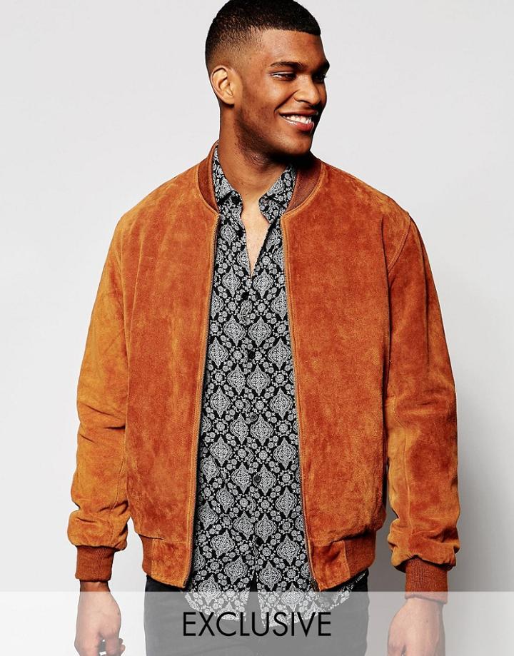 Reclaimed Vintage Suede Bomber Jacket - Brown
