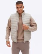 New Look Funnel Neck Puffer Vest In Stone-neutral