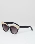 Jeepers Peepers Pearl Embellished Novelty Sunglasses - Black