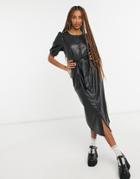 Only Midi Dress In Black Faux Leather