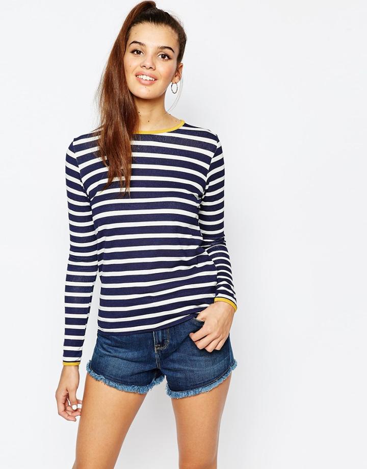 Daisy Street Stripe T-shirt With Contrast Trim - Navy