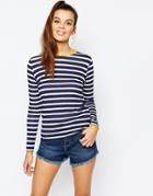 Daisy Street Stripe T-shirt With Contrast Trim - Navy
